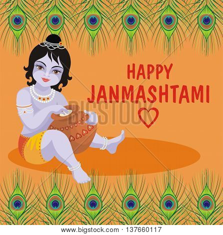 Krishna Janmashtami. Beautiful greeting card with little Krishna's image.