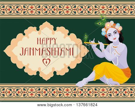 Krishna Janmashtami. Beautiful greeting card with little Krishna's image.
