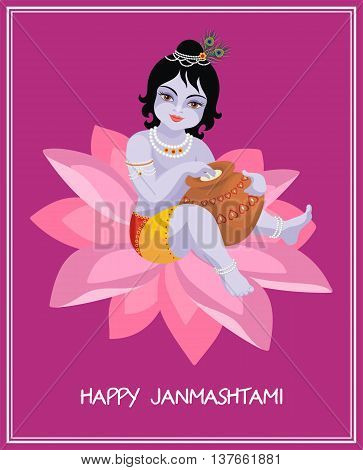 Krishna Janmashtami. Beautiful greeting card with little Krishna's image.
