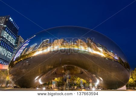 Chicago Unites States: May 26 2016: Long Exposure of Cloud Gate at Night