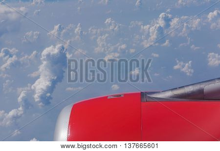 Beautiful blue sky and cloud view from an airplane window.