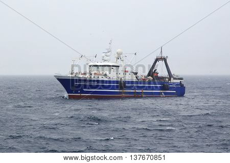 The Bering Sea Russia - Jun 18th 2016: The Bering Sea fishing seiner VLADIMIR STARZHINSKY fishes.