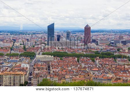 Lyon, France - aerial view of the city skyline