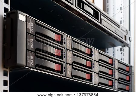 Close Up Photo Of Rack Mounted Disk Array Server