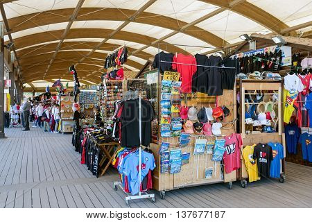 SIRACUSA ITALY - MAY 18: Gift shop with customers on May 18 2016 near the Greek theatre of Syracusa at the island Sicily Italy