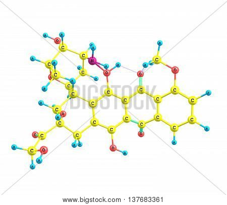 Epirubicin is an anthracycline drug used for chemotherapy. It can be used in combination with other medications to treat breast cancer in patients who have had surgery to remove the tumor. 3d illustration