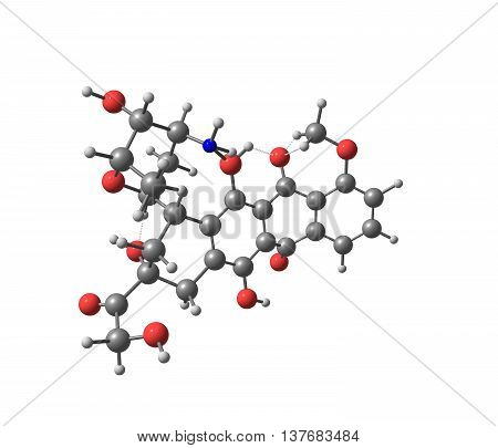 Epirubicin is an anthracycline drug used for chemotherapy. It can be used in combination with other medications to treat breast cancer in patients who have had surgery to remove the tumor. 3d illustration