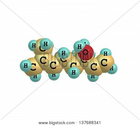 Linalool is a naturally occurring terpene alcohol chemical found in many flowers and spice plants with many commercial applications. 3d illustration