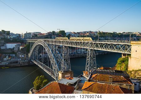 Dom Luiz I Bridge Over Douro River In Porto. Portugal.