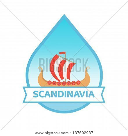 Emblem of Scandinavia with Drakkar - Nordic Longship, Vector Illustration isolated on white.