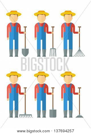Set Of Farmers With Equipment