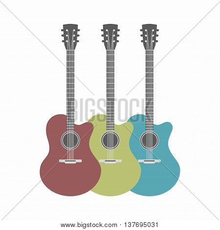 three acoustic guitars set isolated on white background