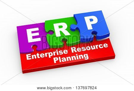 3d rendering of puzzle pieces presentation of erp - enterprise resource planning