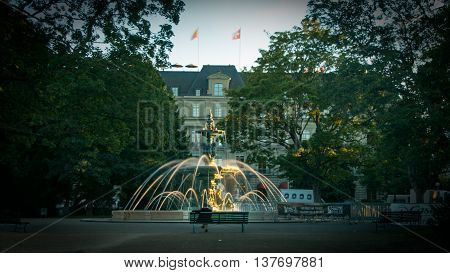 Alexis Andre's Sculpted Bronze Fountain At Jardin Anglais, Geneva, Switzerland