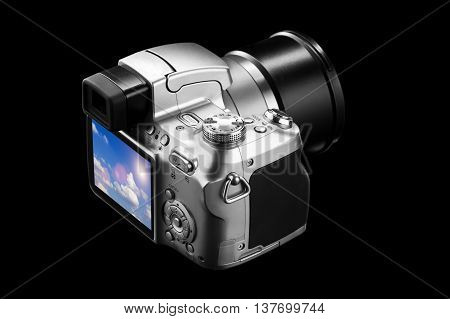Isolated Photo Video Camera With Cloudscape On Display
