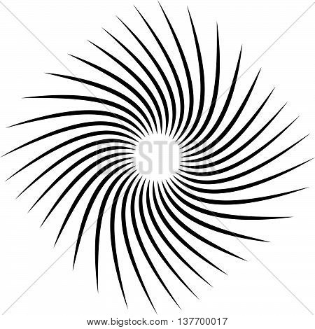 Radial, Radiating Lines With Rotation, Spiral Effect. Abstract Element Isolated On White.