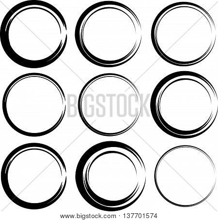 Sketchy Circles With Hand-drawn Effect. Set 9 Grungy Circles