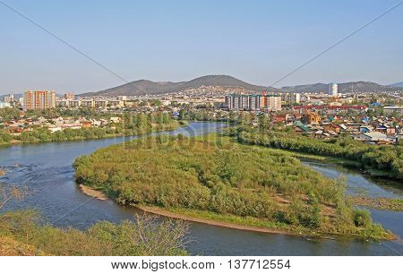 River Selenga And Cityscape Of Ulan Ude