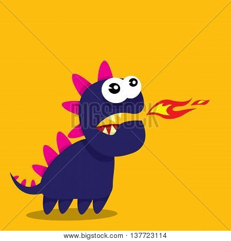 Vector cartoon funny dragon. Cartoon cute monster Dinosaur.