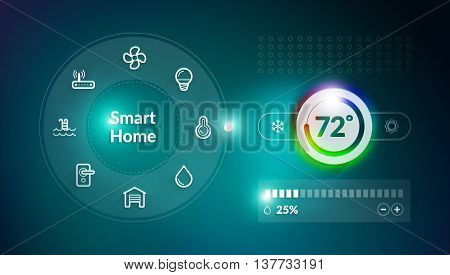 Smart home control panel concept with temperature fahrenheit degree setting