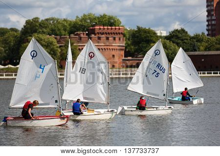 Kaliningrad Russia - July 09 2016: Regatta Cup cosmonaut Leonov at the Verhnee Lake on City Day of Kaliningrad