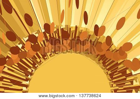 Abstract circle lottery background with coins - orange spots. Yellow space for text. Vector illustration.