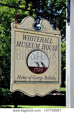 Middletown Rhode Island - July 16 2015: Sign at the historic 1729 Whitehall Museum House home of George Berkeley