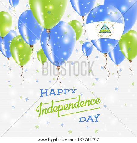 Nicaragua Vector Patriotic Poster. Independence Day Placard With Bright Colorful Balloons Of Country