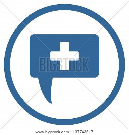 Medical Answer vector icon. Style is flat circled symbol, cobalt color, rounded angles, white background.