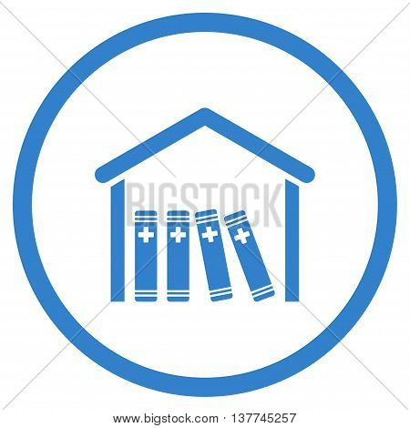 Medical Library vector icon. Style is flat circled symbol, cobalt color, rounded angles, white background.