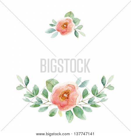 Floral composition with rose and leaves. Watercolor illustration