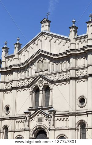 Facade of Tempel Synagogue in jewish district of Krakow - Kazimierz Poland