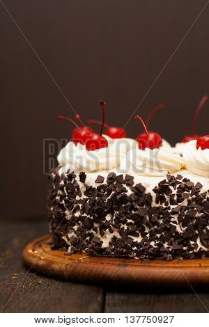 Black Forest Cake On A Dark Background