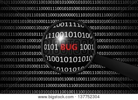 Binary Code With Bug And Magnifying Lens