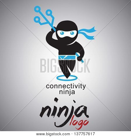 connectivety ninja  logo concept designed in a simple way so it can be use for multiple proposes like logo ,marks ,symbols or icons.