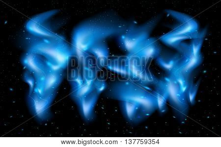 Illustration of blue flame tips and sparks on black background