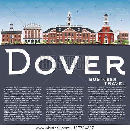 Dover Skyline with Color Buildings, Blue Sky and Copy Space. Vector Illustration. Business Travel and Tourism Concept with Historic Buildings. Image for Presentation Banner Placard and Web Site.