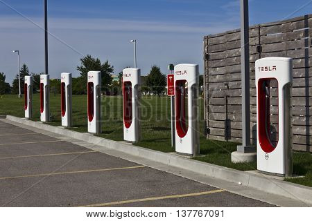 Lafayette IN - Circa July 2016: Tesla Supercharger Station. The Supercharger offers fast recharging of the Model S and Model X electric vehicles VIII
