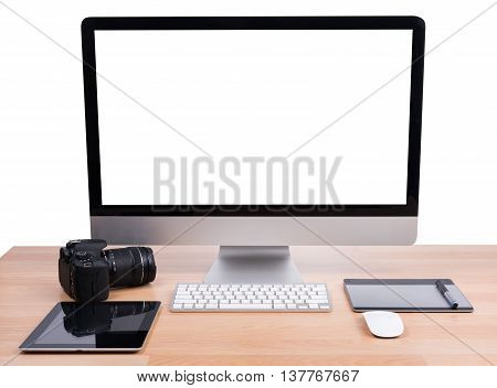 Dslr Digital Camera With Tablet And Computer Pc