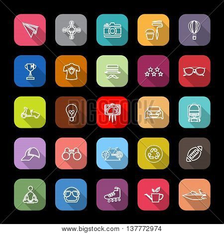 Hipster line icons with long shadow stock vector