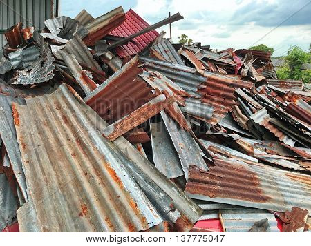 Galvanized sheet scrap waiting for recycle in junkyard.