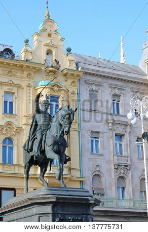 Ban Jelacic equestrian statue at Ban Jelacic Square Zagreb Croatia