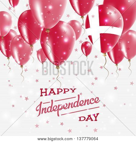Denmark Vector Patriotic Poster. Independence Day Placard With Bright Colorful Balloons Of Country N