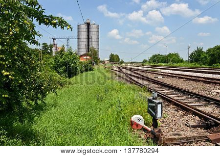 Silos and railway tracks in eastern Europe