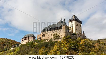 Karlstejn Castle in the autumn colors in the Czech Republic