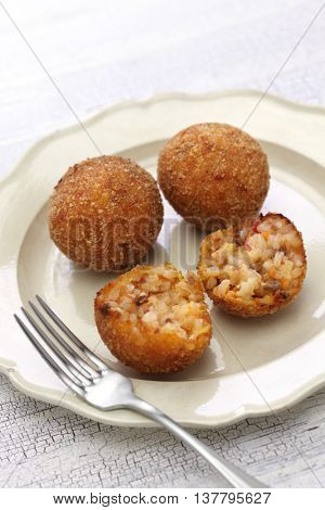 arancini di riso, fried risotto rice balls, italian sicilian food