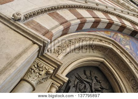 architectural details. entrance to the church in Rome fragment
