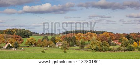GROESBEEK, NETHERLANDS - OCTOBER 25, 2015: Panorama of autumn colors in Groesbeek, The Netherlands
