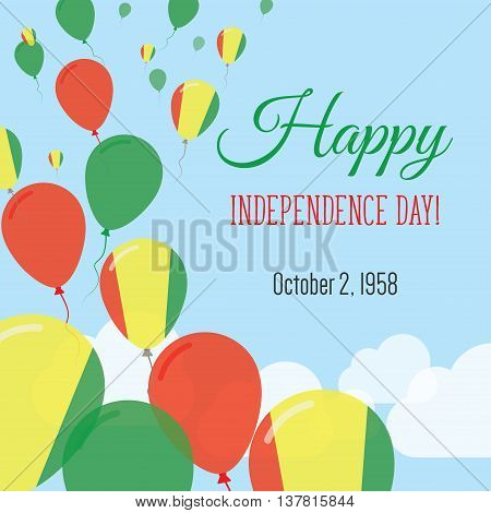 Independence Day Flat Greeting Card. Guinea Independence Day. Guinean Flag Balloons Patriotic Poster