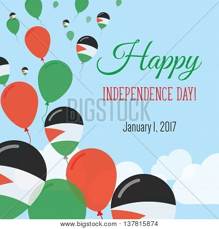 Independence Day Flat Greeting Card. Palestine, State Of Independence Day. Palestinian Flag Balloons